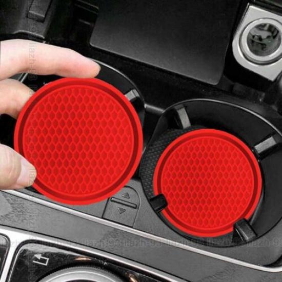 2pcs Red Car Cup Holder Anti-Slip Insert Coaster Pad Auto Internal Accessories