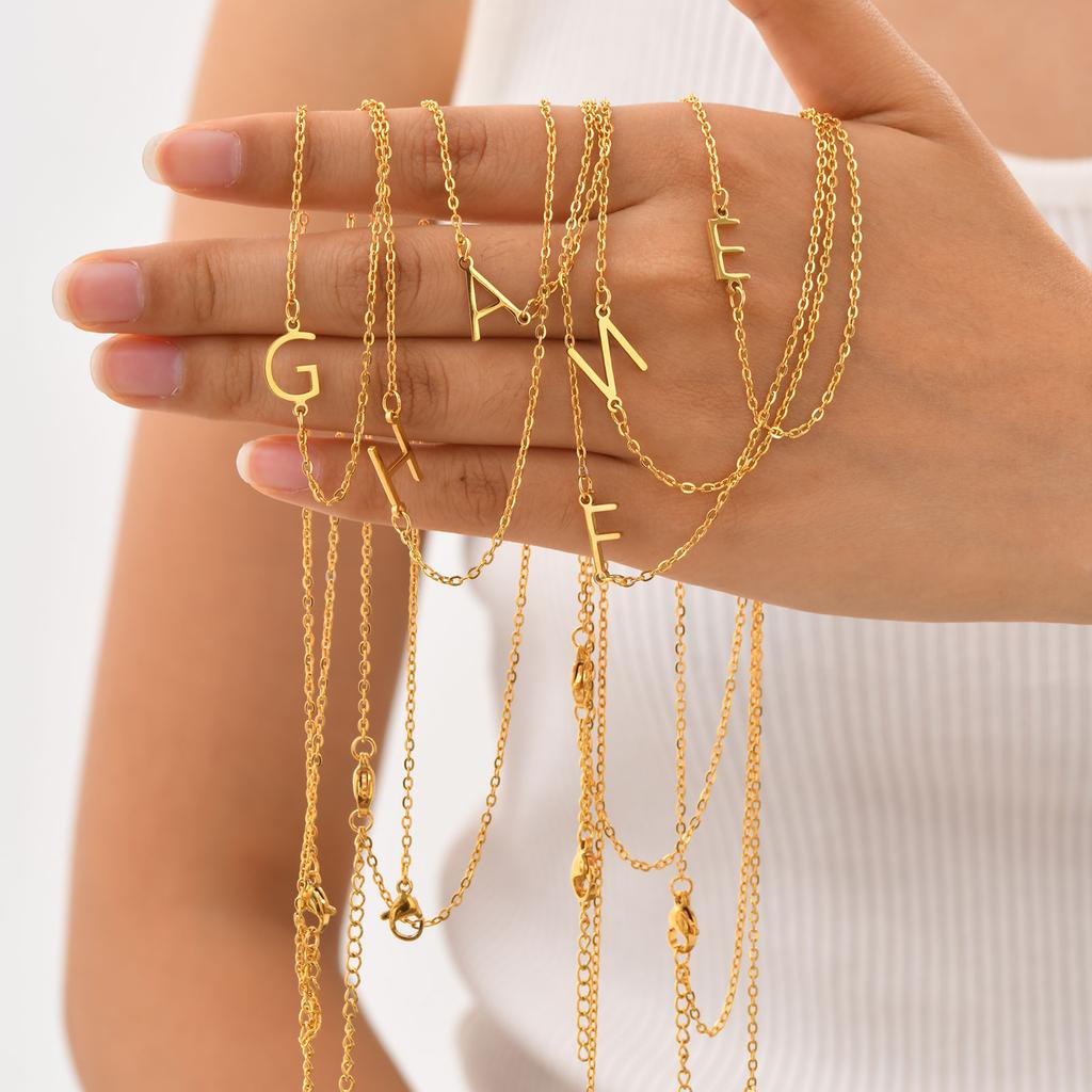 A-Z 26 Letters Initial Necklaces for Women 18k Gold Color Stainless Steel Necklace Rolo Chain Pendants Anniversary Jewelry