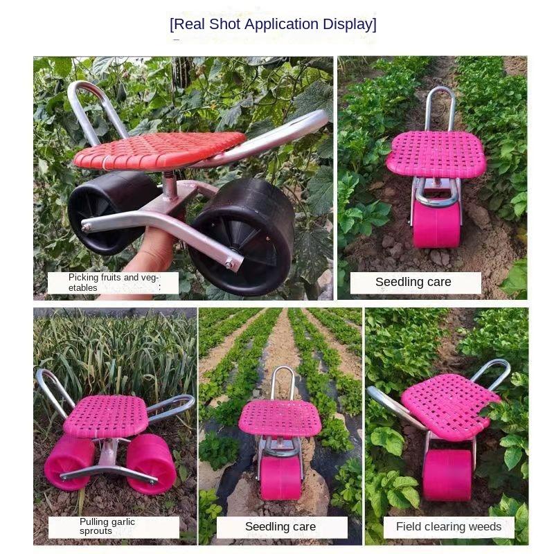 Scaun de lucru rotativ, reglabil la 360°, cărucior de grădină, scaun rulant, scaun pentru grădină, seră, peluze, curți