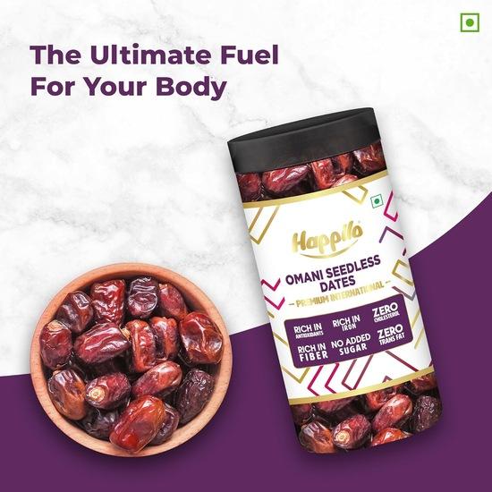 Happilo Omani Seedless Dates 500g, Khajoor/Khajur, Healthy & Nutritious Snack, Rich In Vitamins & Minerals, Natural Sweetener