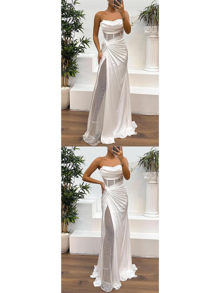 2026 European Color Satin Bustier Dress - Spring/Autumn Casual Fashion Patchwork