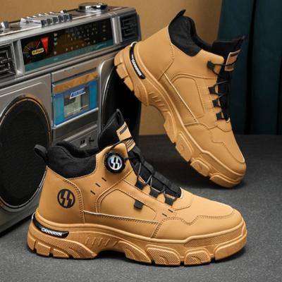 Herren High Top Sneakers Mode Leder Freizeitschuhe Outdoor Rutschfeste Wanderschuhe für Männer Drehknöpfe Plateauschuhe Botas