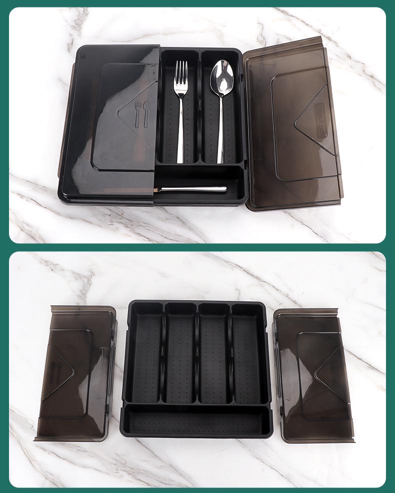 Expandable Kitchen Organizer Box with Built-in Cutlery Compartments and Tableware Storage