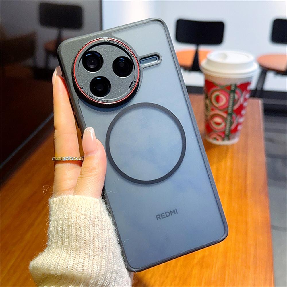 

For Xiaomi Redmi K80 5G/Poco F7 Pro 5G Case Compatible with MagSafe Red Lens Ring Shockproof TPU+PC Translucent Phone Cover A