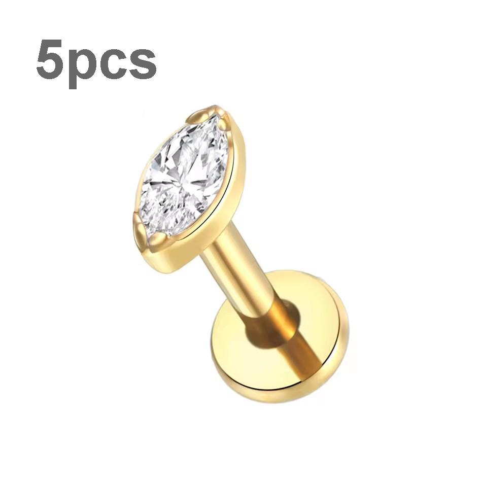 5Pcs/lot Titanium CZ Ear Stud Tragus Cartilage Earrings for Women Labret Lip Lobe Ring Helix Daith Piercing Body Jewelry