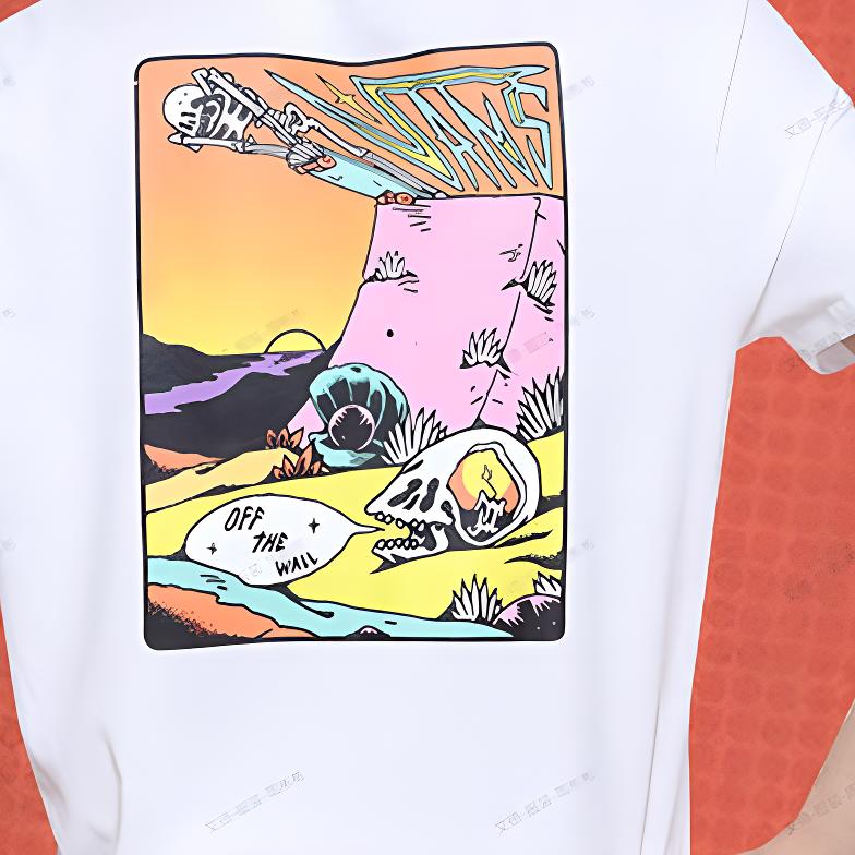 Vans Cartoon Letter Fun Print Casual Short Sleeve T-Shirt Women Tops White VN0A3ZOVWHT