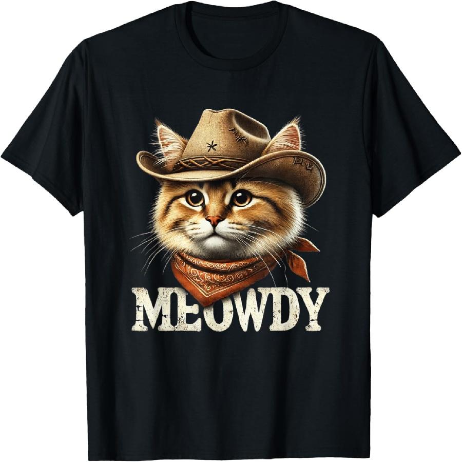 Meowdy Cat Funny Texas Cat Vintage Country Music Cat Cowboy T-Shirt XXXXXL чёрный