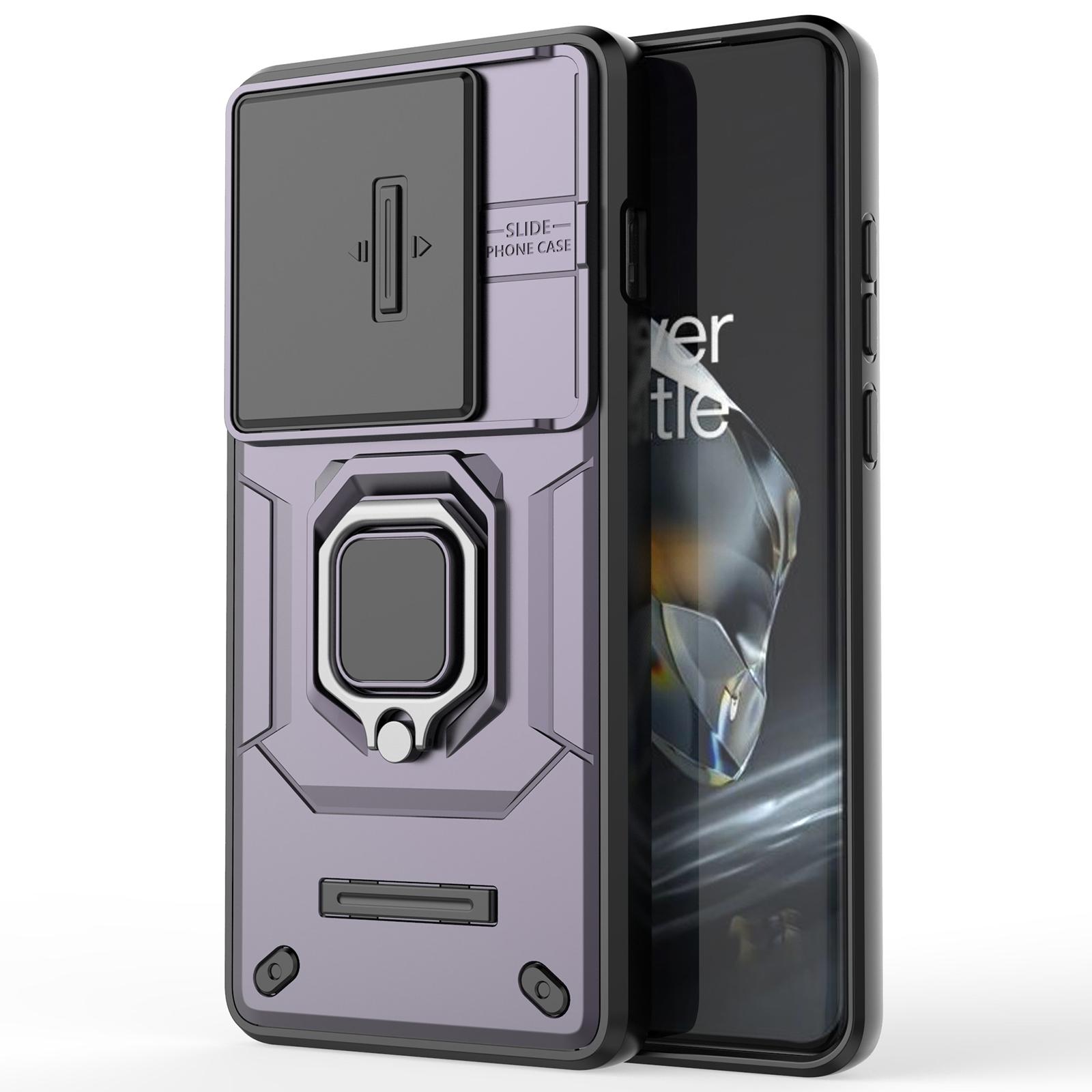

For OnePlus 12 5G Cell Phone Case Anti-drop Kickstand Back Cover with Slide Camera Lid Purple