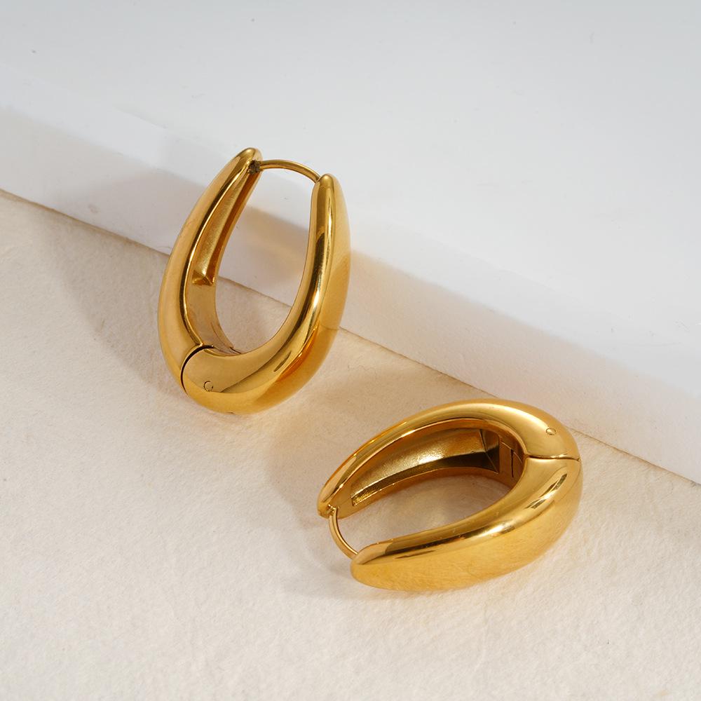 18K Gold Geometric Earrings, Light Luxury, Stainless Steel, Colorfast Titanium Steel Jewelry