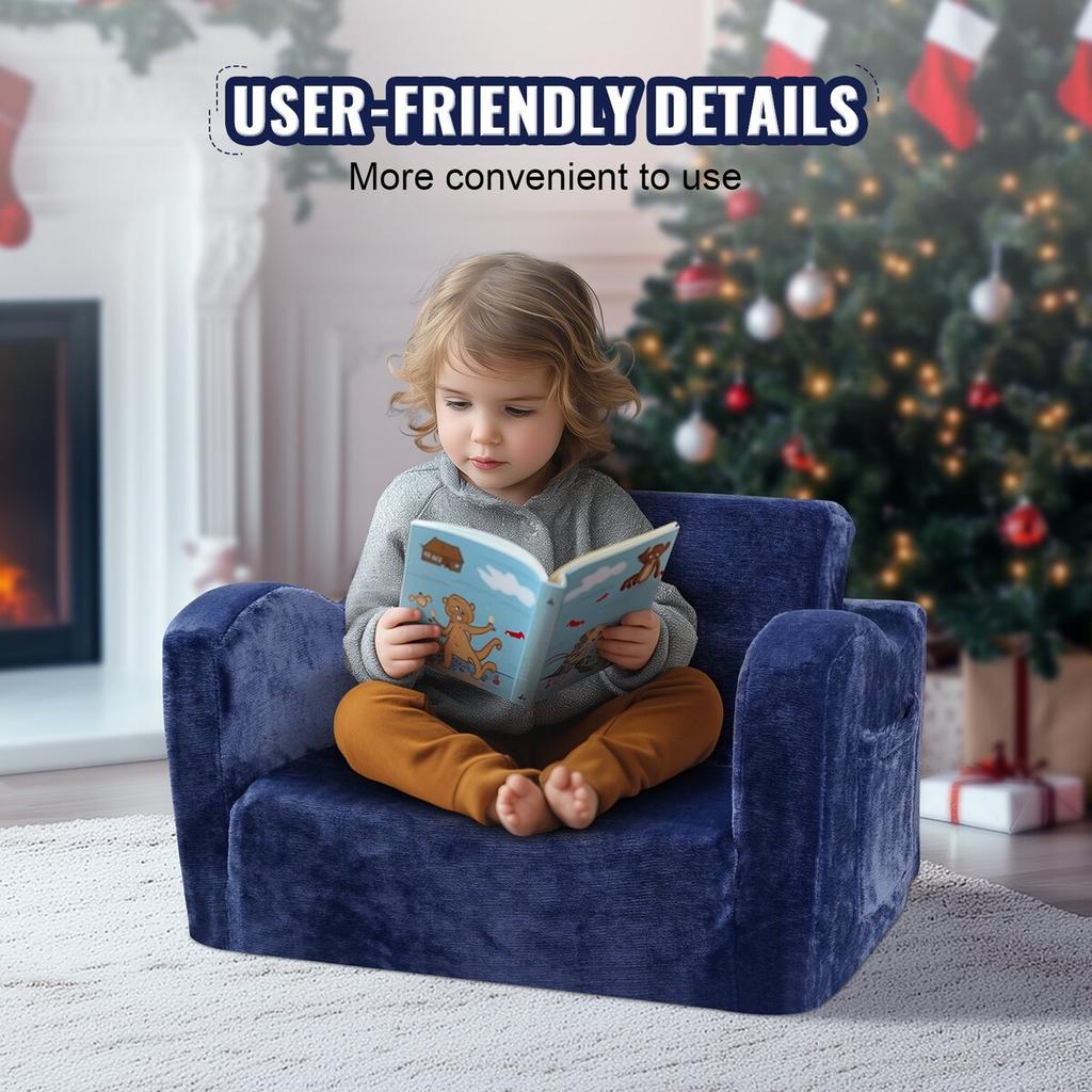Baby Chair Foldable 2-in-1 Comfy Baby Lounger Couch Kids Sofa Blue
