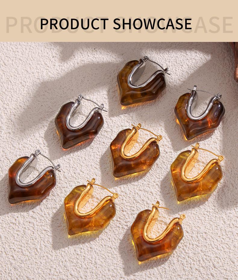 Retro French Irregular Resin Earrings: Gold-Plated Titanium Steel Ear Cuffs with Unique, Versatile Design.