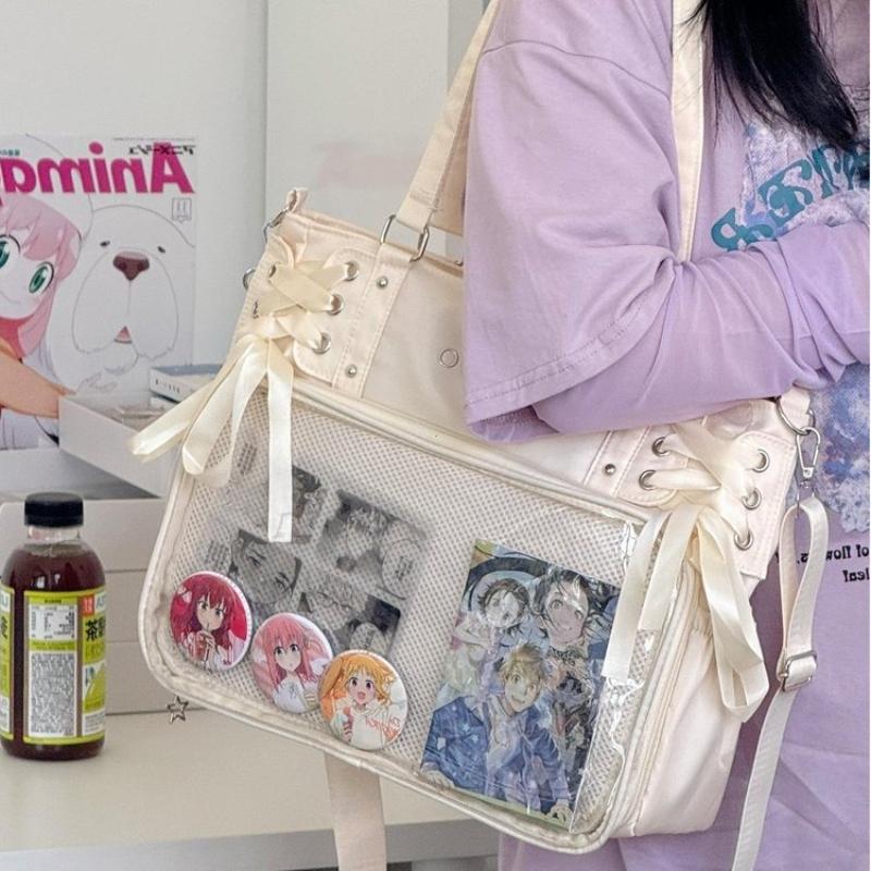 Sac bandoulière style collège avec ruban Grande capacité pour livres de cours Sac de facteur Filles Nœud JK Sac à bandoulière Sac à main