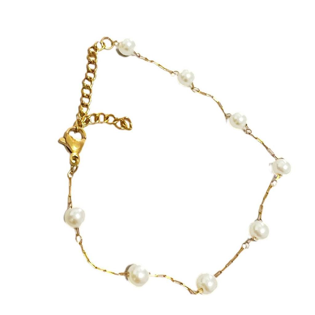 European & American Gypsophila Pearl 5mm Stainless Steel Bracelet - Luxurious Women's K-Plated Design