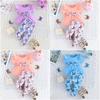 New Summer Baby Girl Flying Sleeve Solid Color Top + Butterfly Print Long Pants Two-Piece Set