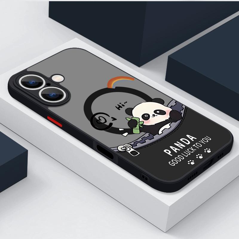 Magnetic For Magsafe Cartoon Panda Case For iPhone 16 Pro Max Funda iPhone 15 Pro Max 11 12 13 14 16e 17 Air Matte Back Cover
