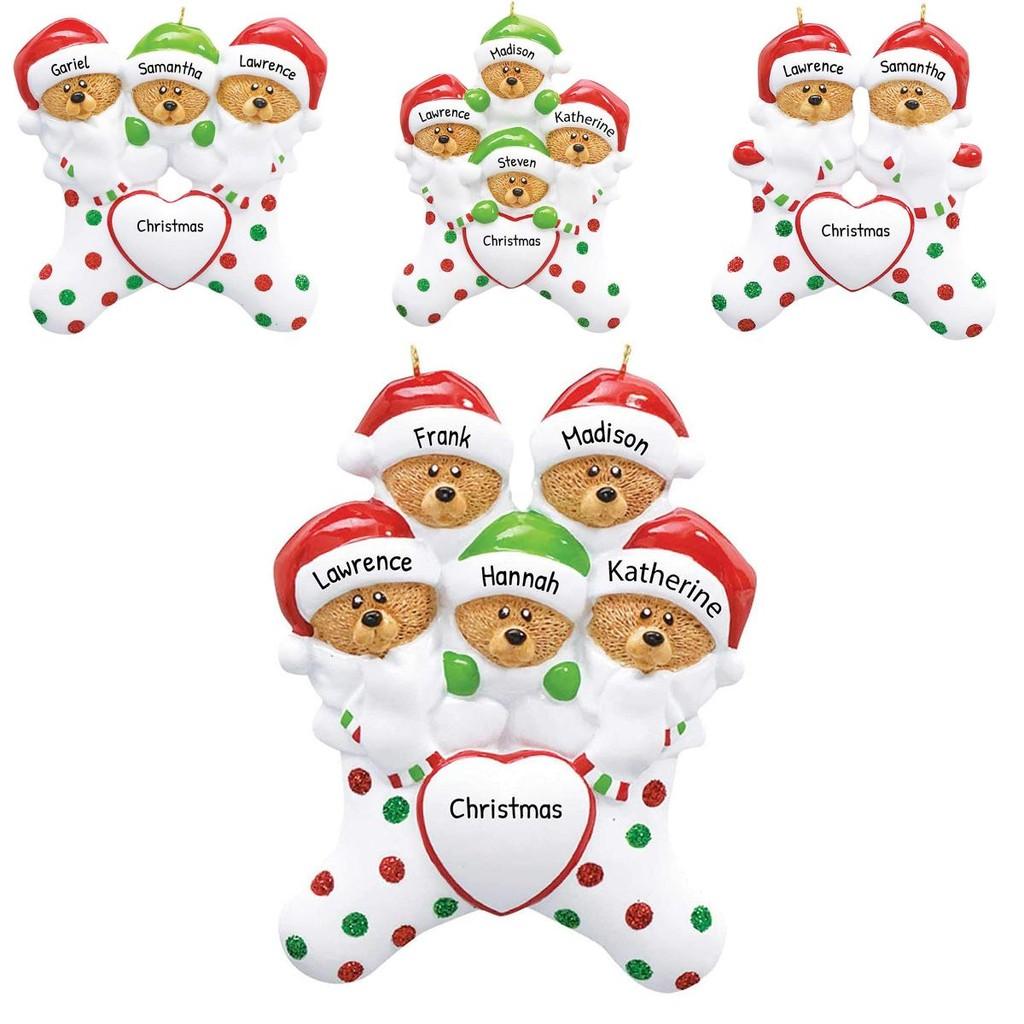 Adorable Christmas Resin Bear Family Ornament With Heartfelt Blessings For Festive Decor