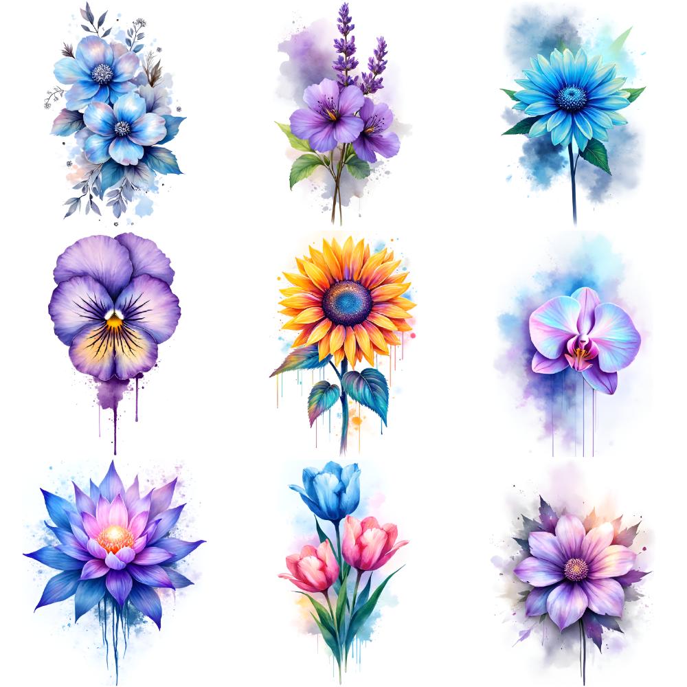 9 Stück Temporäre Tattoos Temporäre Tattoo-Aufkleber Blaue Blumen Schmetterling Rose Für Mädchen Damen Brust