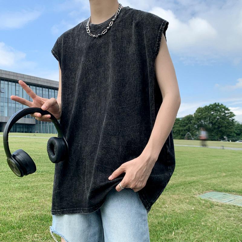 

Футболка-жилет свободного кроя Yaqiu Washed Light 230 г из чистого хлопка унисекс 5XL промывают черный