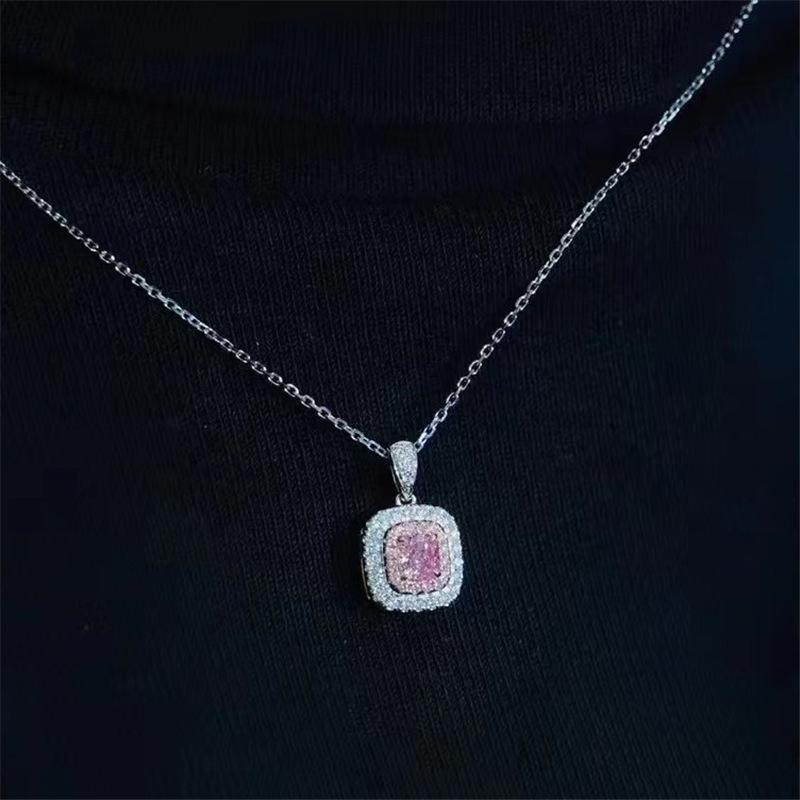 Pink Zircon Princess Necklace: Trendy Full Diamond Luxury Clavicle Chain for Women