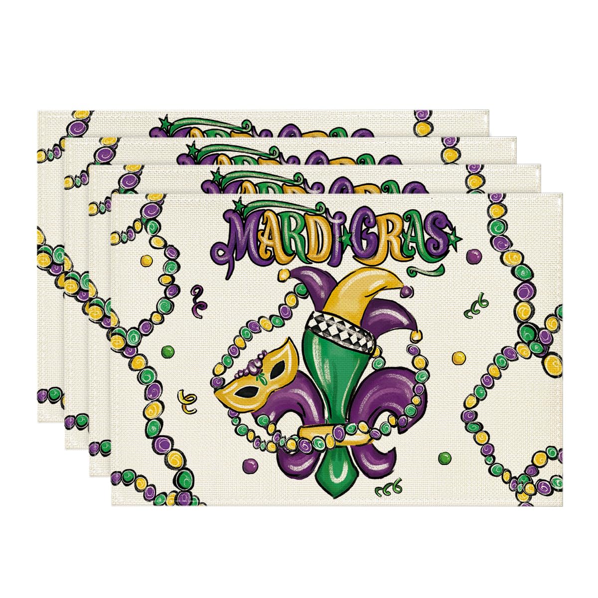 

Iris Jewelry Carnival Mardi Gras Placemats Set of 4, 12x18 Inch Seasonal Festival Holiday Table Mats for Party Kitchen Dining Decoration 12 x 18 , Rectangular Set of 4