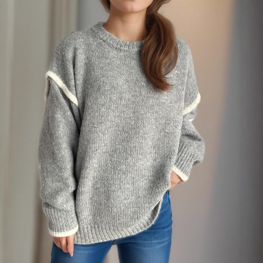 Autumn and Winter New Product Splicing Casual Women's Sweater Lazy Style Round Neck Loose and Versatile Thick Warm Hoodie 3599