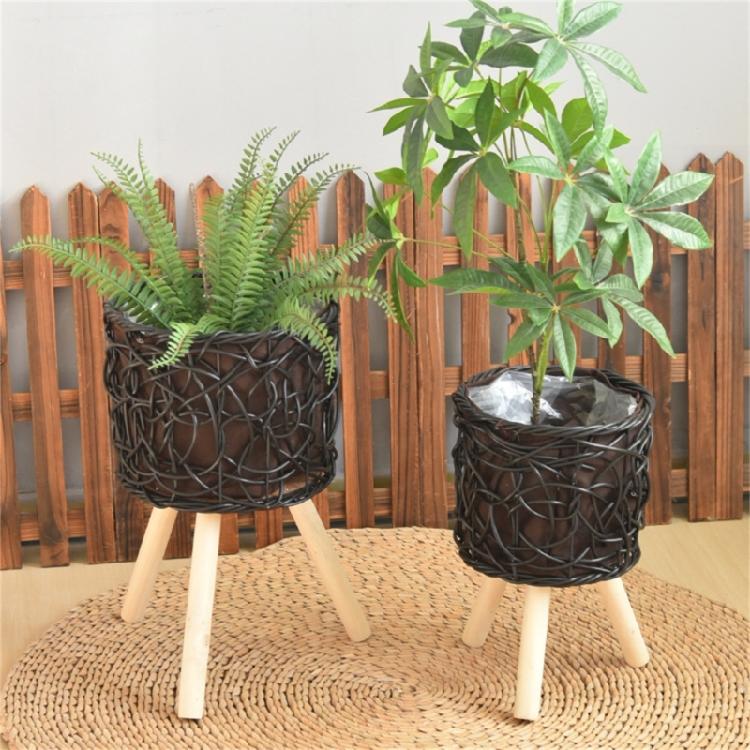 Wood Legs Plant Holder Stool for Home Decoration Stable Floor Planter Basket Woven Balcony Flower Pots Display Shelf