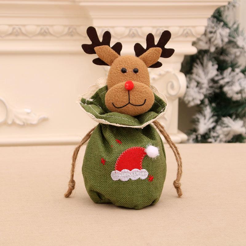 Festive 3D Burlap Apple Bag with Bells - Drawstring Gift & Candy Bag