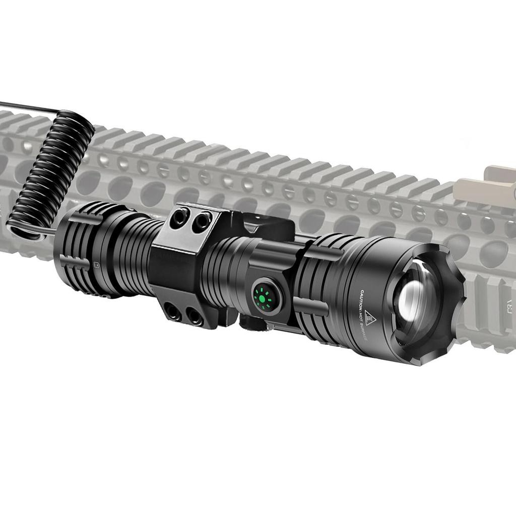 Tactical LED 1200 with Mounting Ring with 20mm Remote Push Switch Flashlight, Lumens, High-Brightness LED, Zoomable, (Compatible Rails),