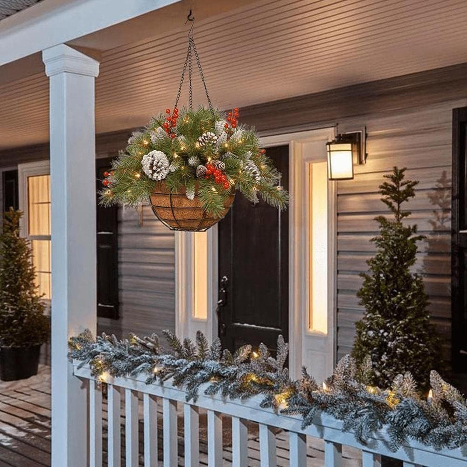 

Christmas Porch Decor Artificial Greenery Christmas Basket with Pine Cones Berries for Home Decor Party Holiday Indoor Outdoor CN