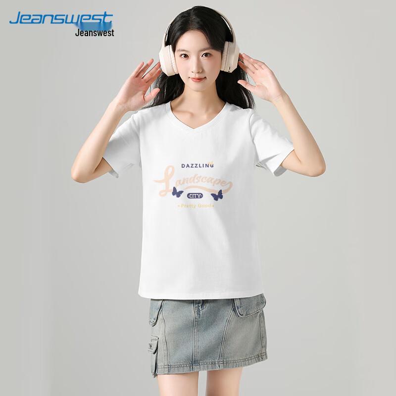 Jeanswest Women's Printed V-neck Cotton T-shirt