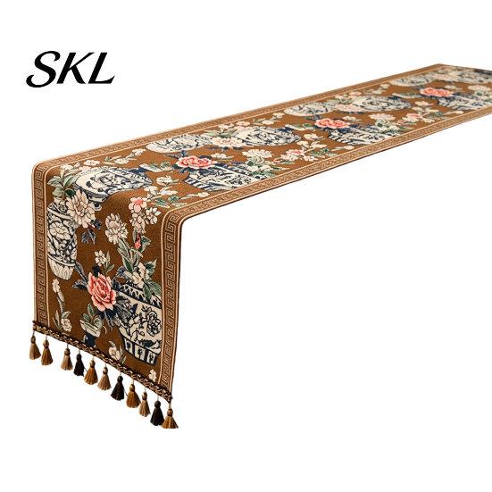 Elegant Dining Table Decor Jacquard Floral Runner, Vintage Peony Farmhouse Runner with Tassels for Home Wedding Party Tassel Edge