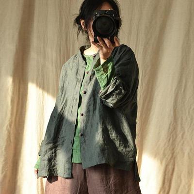 Women Vintage Linen Button Coats Stand Solid Color Long Sleeve Loose Coat Spring Chinese Style Casual Clothes