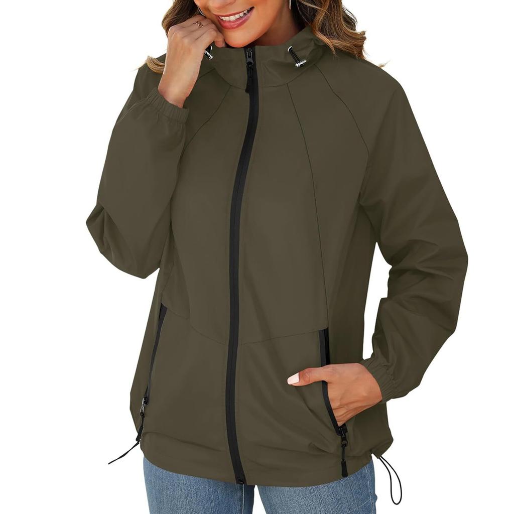 Jacket Women Waterproof Windbreaker Lightweight Rain Jackets With Pockets Packable Raincoats For Women With Hood