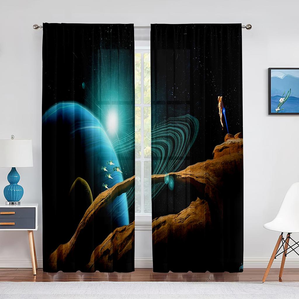 Space Planet Earth Mars Mercury Galaxy Tulle Curtains for Home Office Window Bedroom Kitchen Modern Chiffon Sheer Voile Curtain