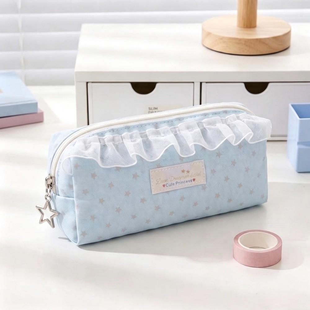 Ruffle Lace Design Pen Bag Large Capacity Stationery Organizer Makeup Storage Pouch  Student Use