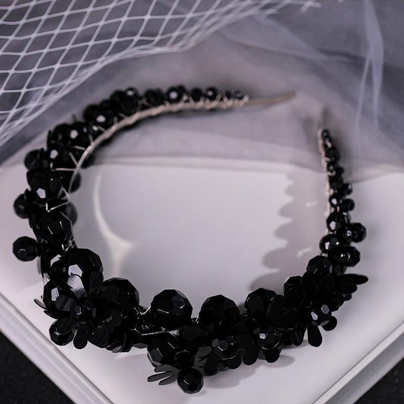 

Европейский ободок с хрустальными бусинами - свадебная фата и аксессуар для волос чёрный