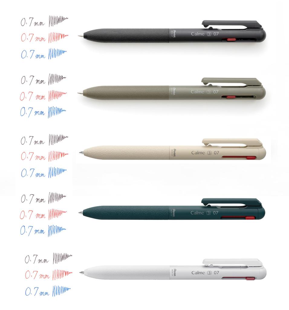 Pentel Calme 3-Color Ballpoint Pen, 0.7mm, Black, 10-Pack, BXAC37A