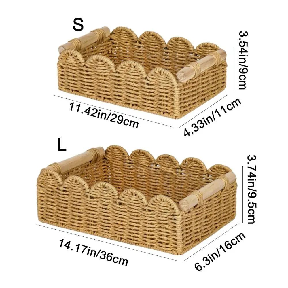 Rectangular Paper Rope Storage Basket Handmade Handwoven Toilet Paper Storage Basket Decorative Scalloped Edge