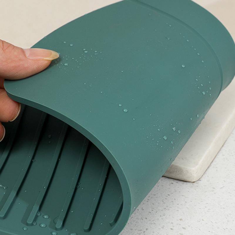 1pc Green Silicone Mat Sink Faucet Mat Splashproof Mat Sink Draining Pad Faucet Countertop Dish Drying Mat For Kitchen Bathroom