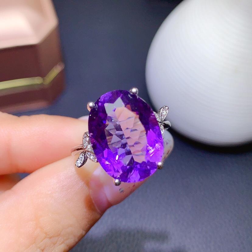 Trendy Amethyst-Colored Gemstone Open Ring for Women