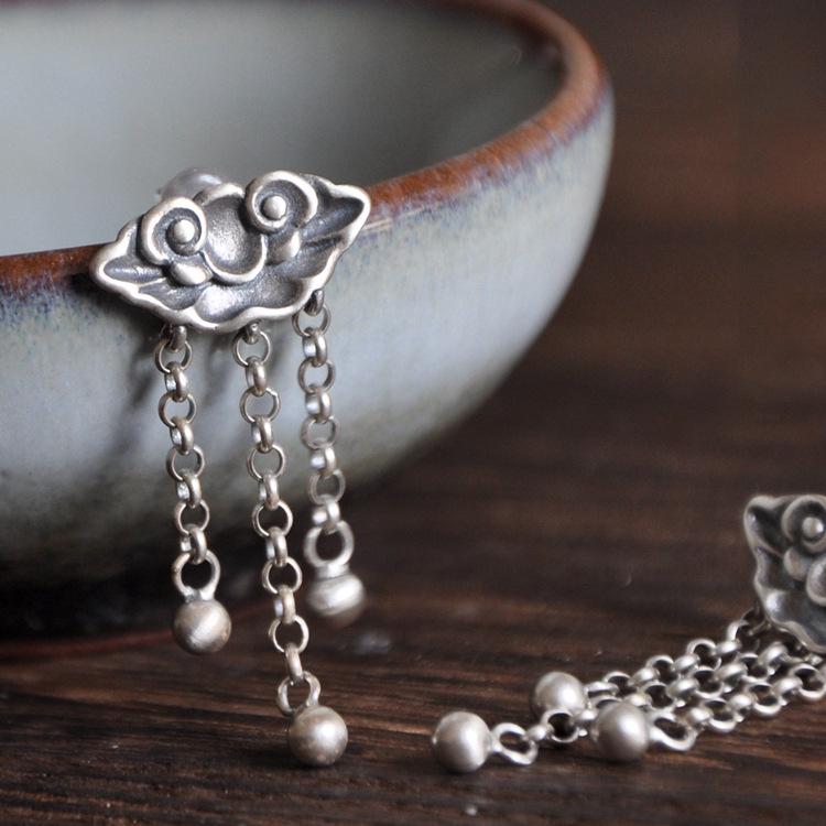 

Ethnic Retro S925 Sterling Silver Gold Plated Ruyi Cloud Tassel Earrings 925 Silver