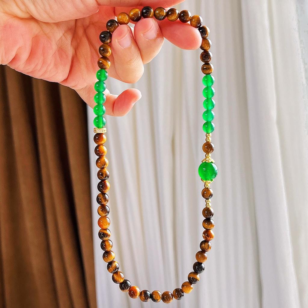 Autumn And Winter Maillard Retro Style High Quality Natural Tiger'S Eye Green Chalcedony Bracelet Bracelet
