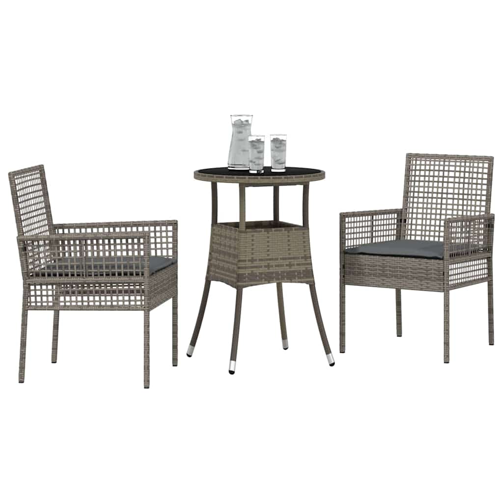 Garden Dining Set 3 Pcs Grey Poly Rattan