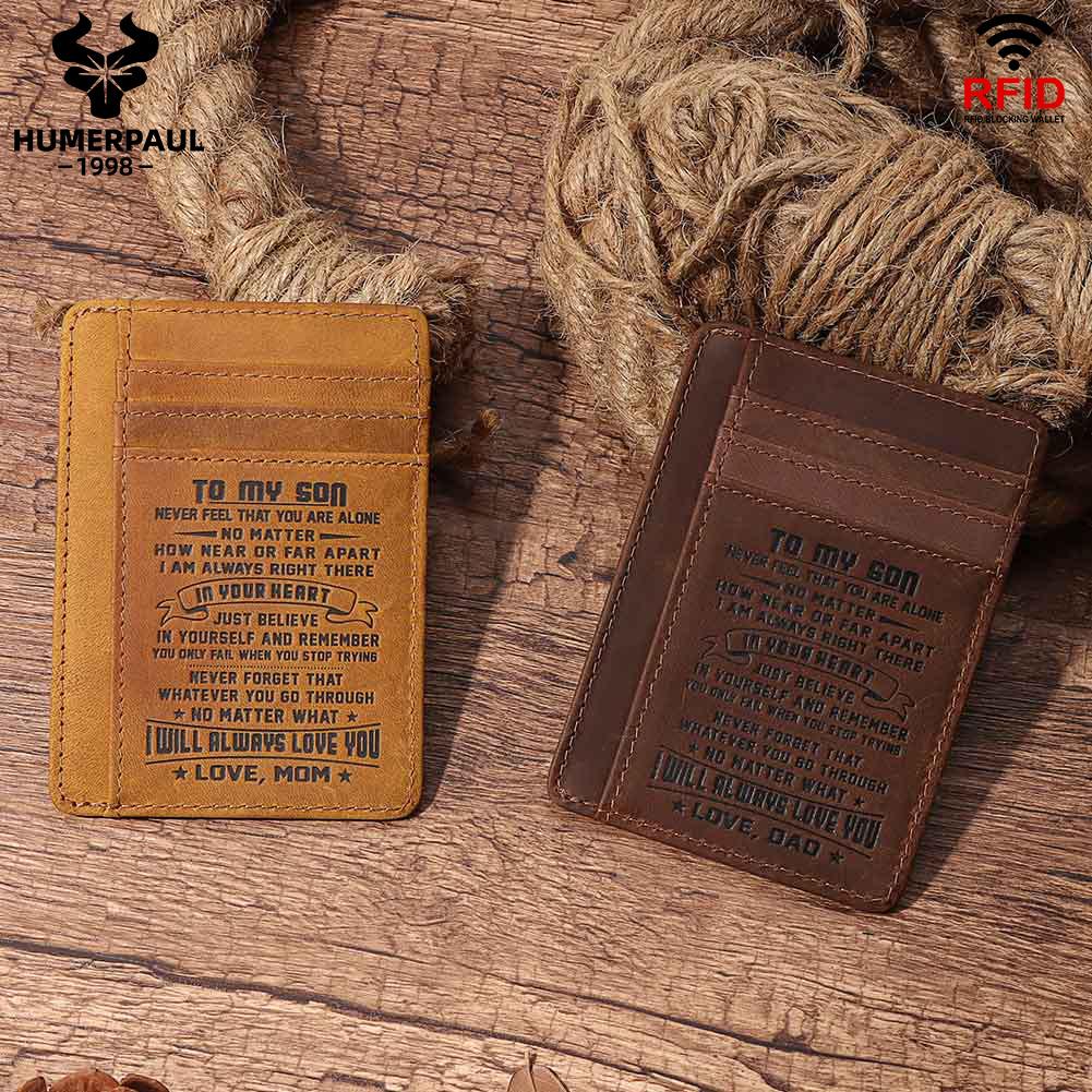 Humerpaul Piele naturala Pachet card de credit, cadou pentru fiu, ambalaj cutie cadou