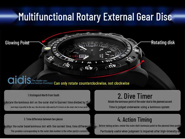 Aidi Shi Waterproof Luminous Men's Quartz Watch - Outdoor Multifunctional