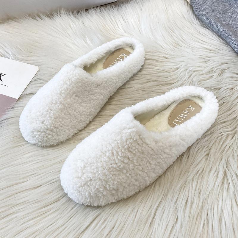 Fashion Plus Size 34-43 Luxury Lambwool Mules Winter Shoes Woman Flip Flops Flat Cover Toe Slides Ins Warm Curly Lamb Fur Slippers Women