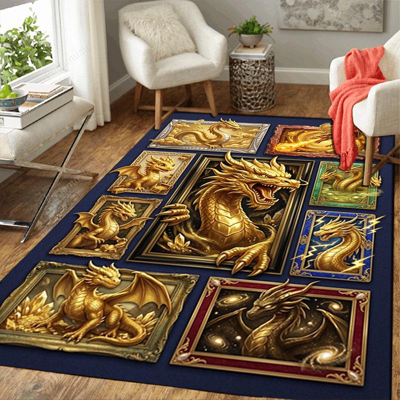 Golden Dragon Compilation Pattern Rug Floor Mat for Living Room or Bedroom Soft and Comfortable Carpet a Gift for Birthday and Holiday.