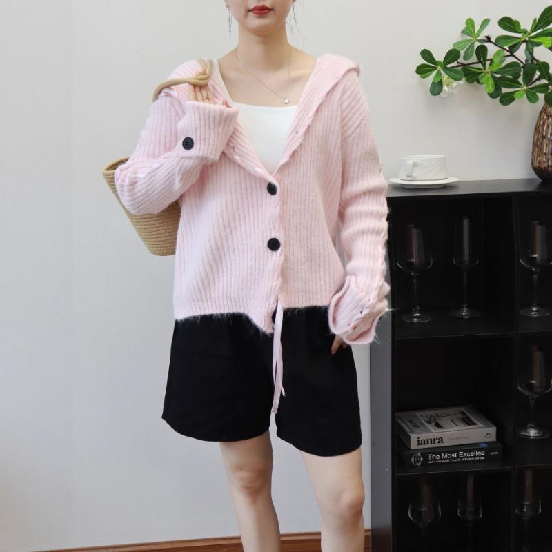 Design streamer large lapel knitted cardigan autumn and winter new loose temperament sweater jacket women