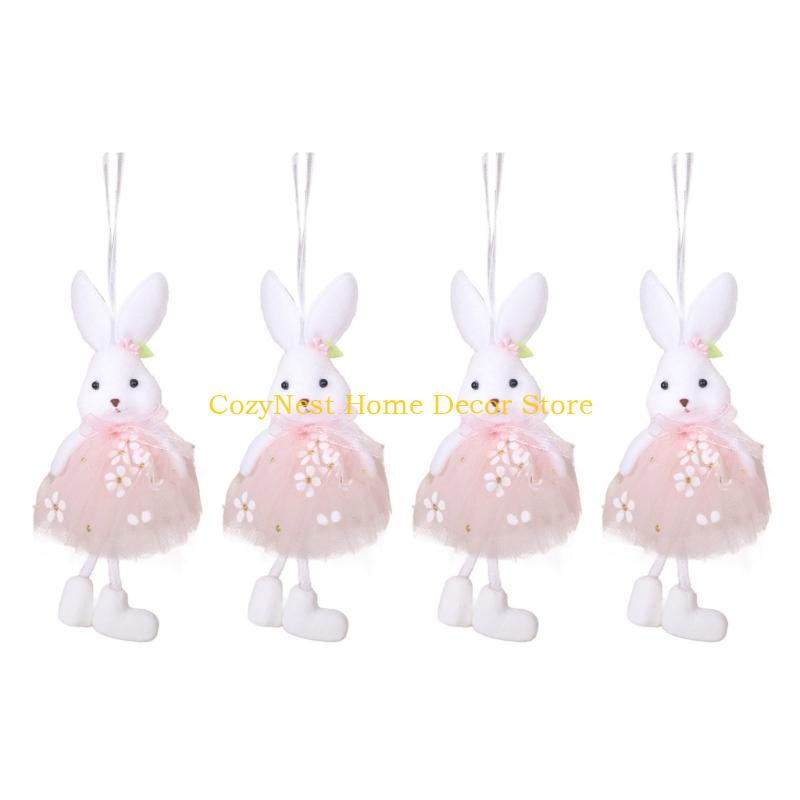 

92MF 4Pieces Holiday Rabbit Ornaments Colored Dress Bunnies Decorations for Holiday Party Supplies and Home Decoration рожевий