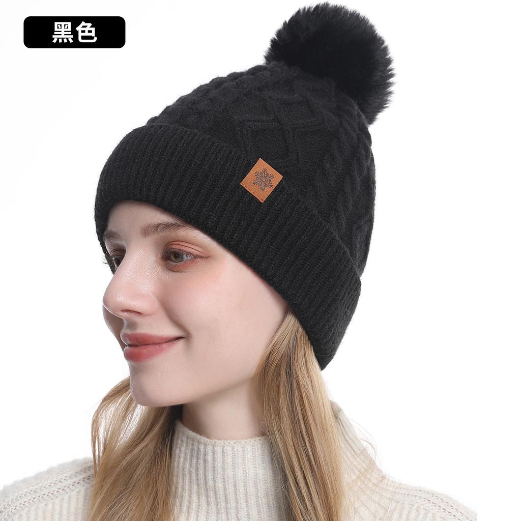 Knitted hat, scarf, gloves, three-piece set, women's winter velvet, warm outdoor riding, ear protection, wool, knitted hat